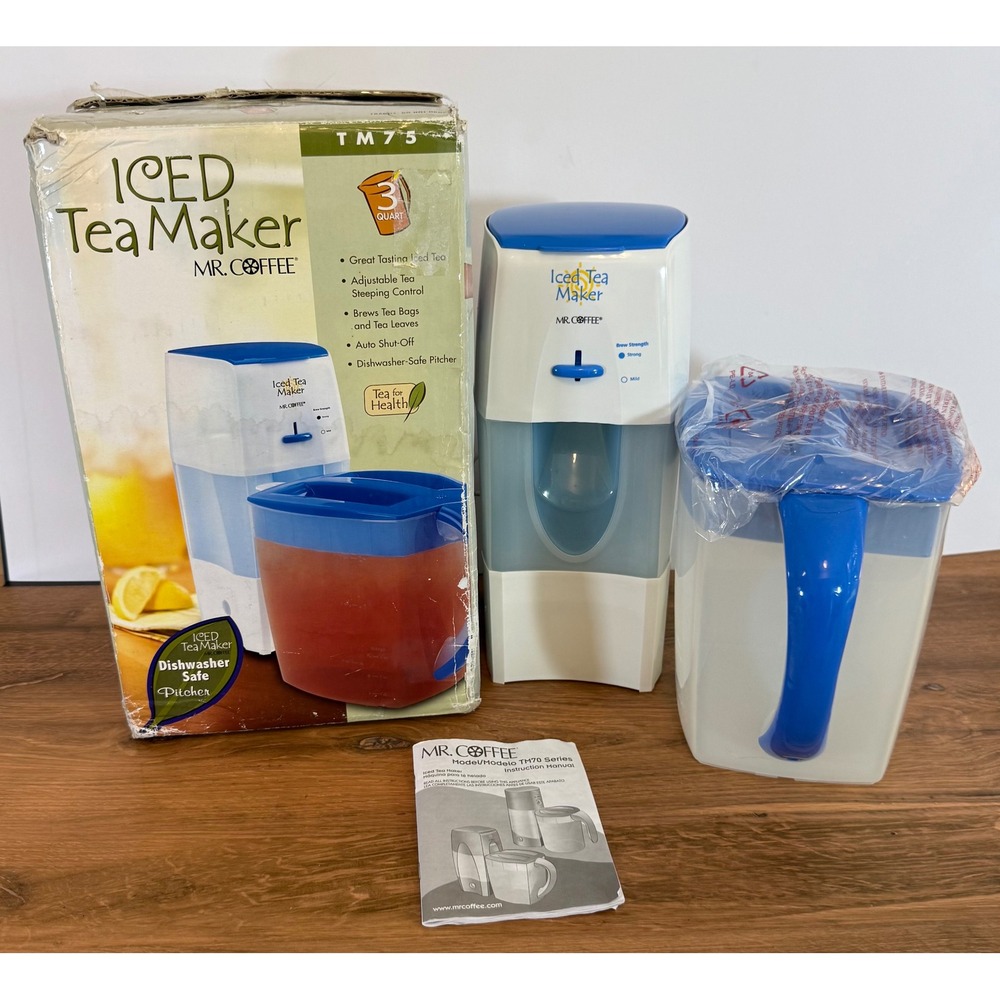Mr. Coffee TM75 Iced Tea Maker 3 Quart Blue White Adjustable Steeping Open Box